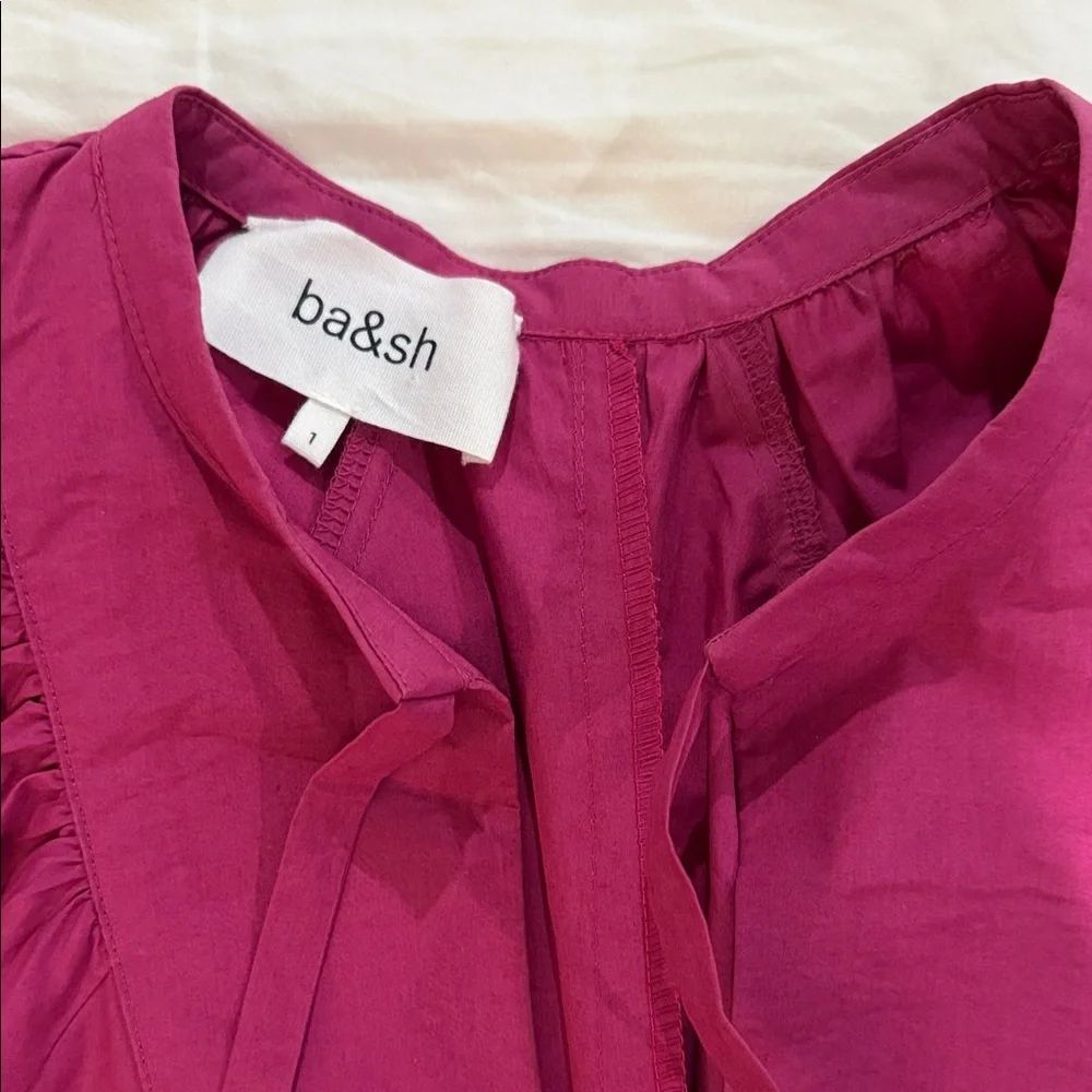 ba&sh Jamie Cotton Fuchsia Puff Sleeve Blouse - Small - Picture 5 of 8